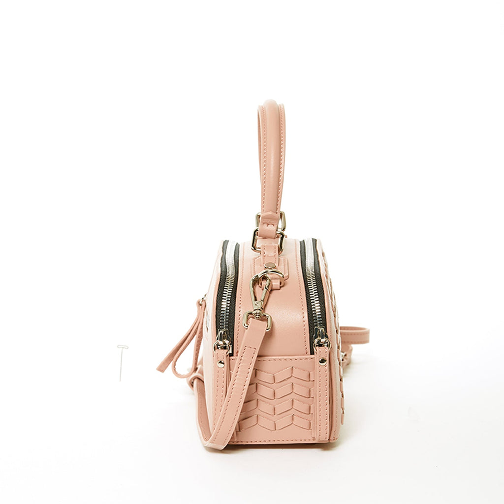 Woven Leather Crossbody Bag Pink Purse Women's Handbag