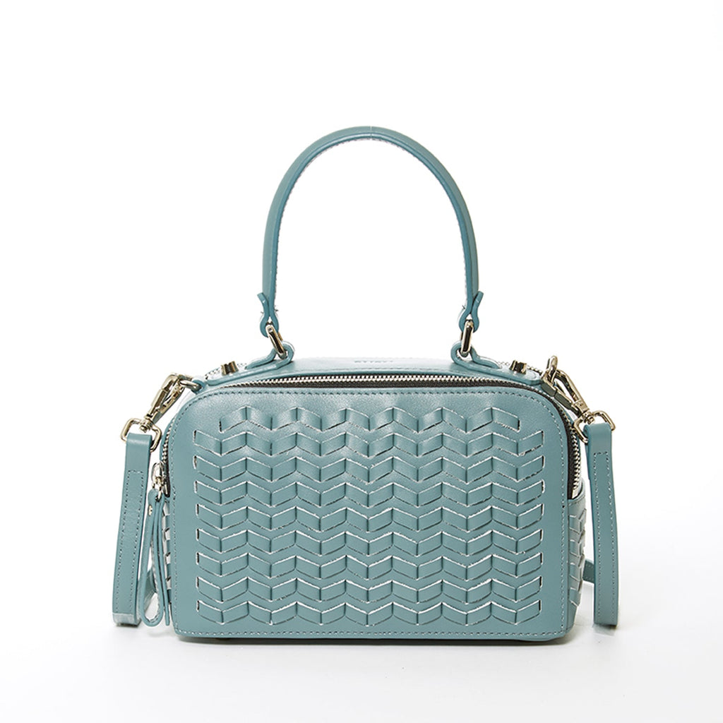 Woven Leather Crossbody Bag Blue Purse Women's Handbag