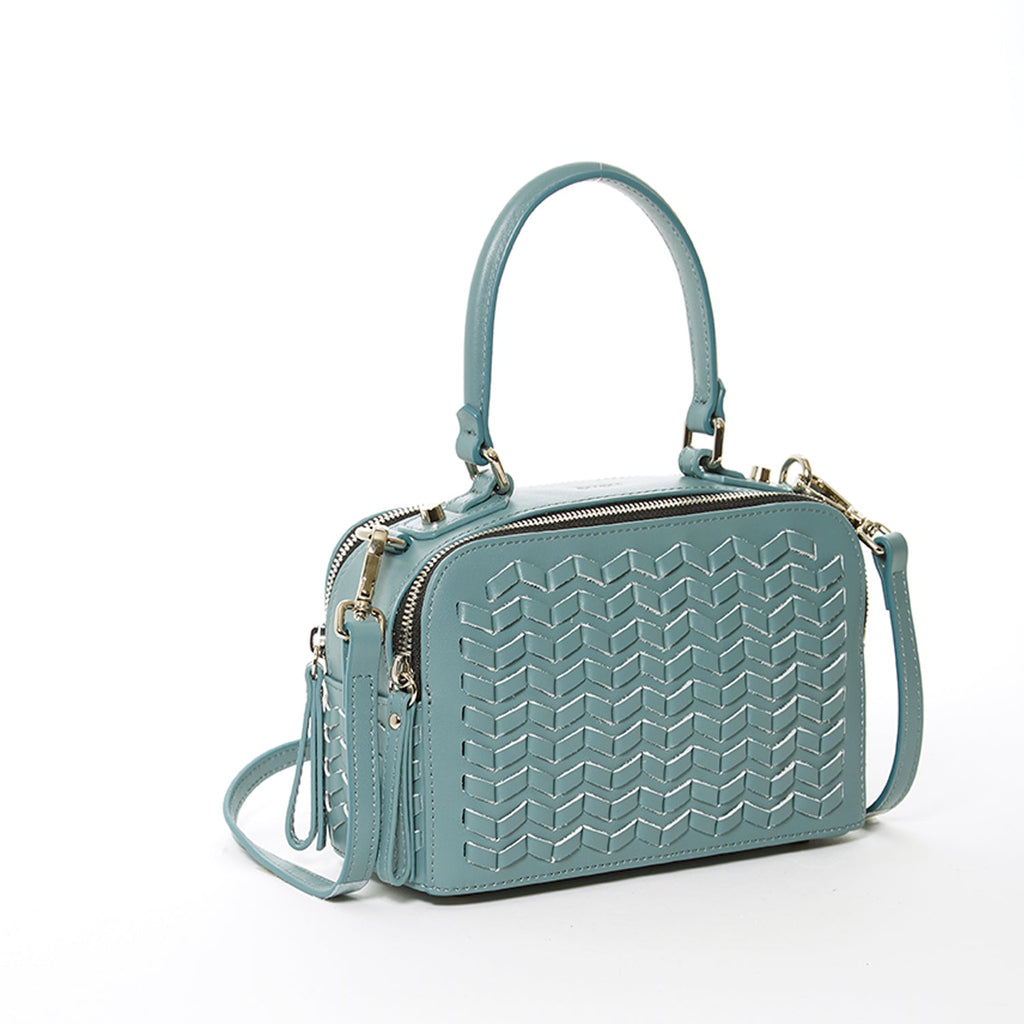 Woven Leather Crossbody Bag Blue Purse Women's Handbag