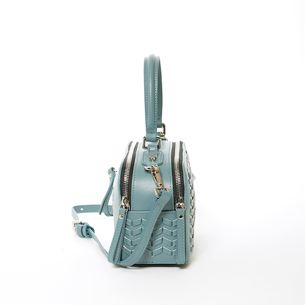 Woven Leather Crossbody Bag Blue Purse Women's Handbag